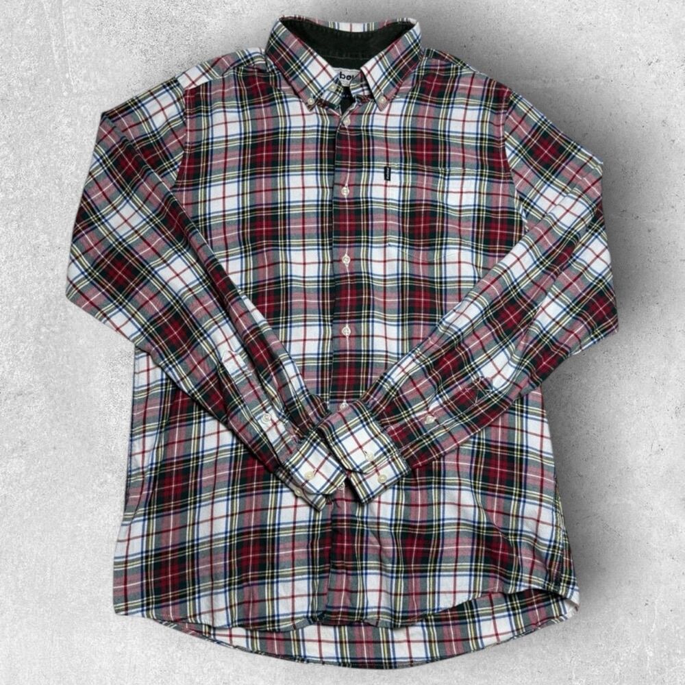 Barbour Mens Tailored Fit Plaid Flannel Shirt Size S Tartan Corduroy Collar